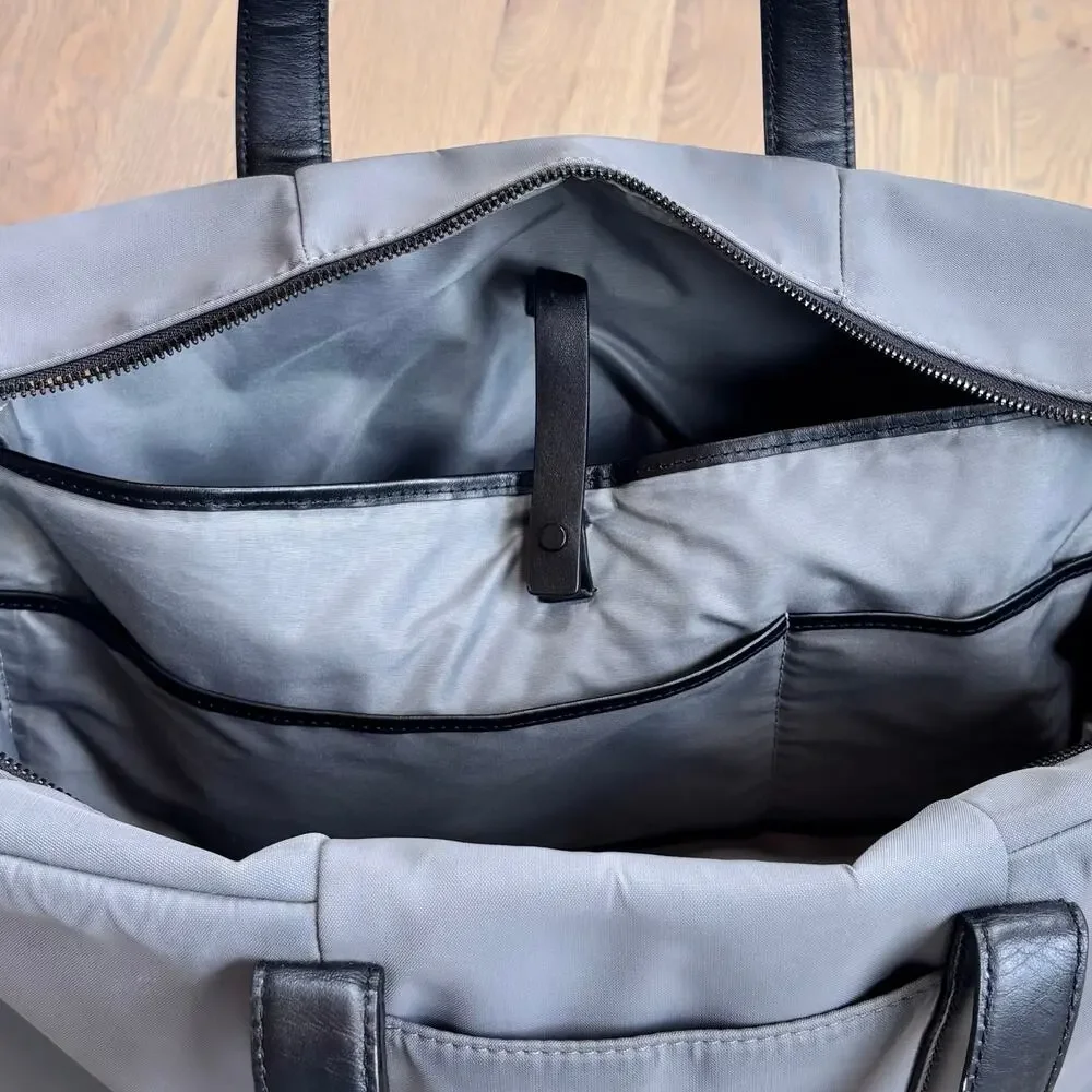 Away Everywhere Weekender Duffle Bag Luggage Gray Nylon Black Leather